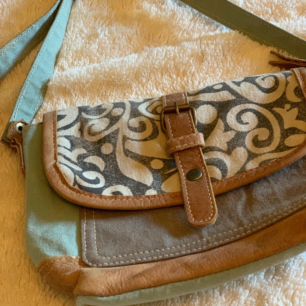Up-cycled canvas crossbody purse